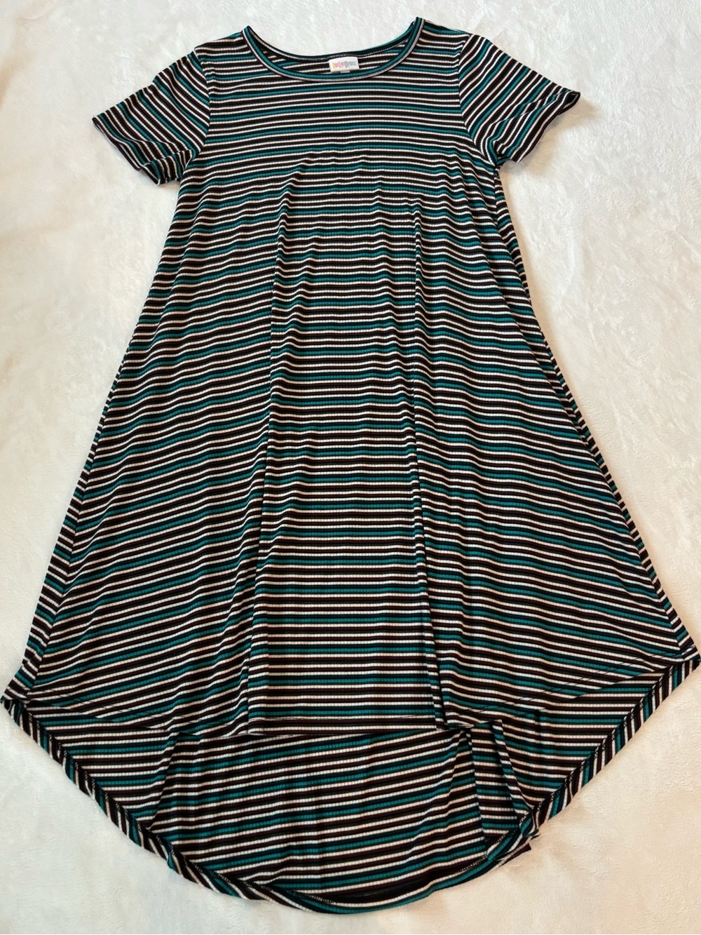 LuLaRoe Women’s Short Sleeve Striped Dress in Black, Teal & White Size XS
